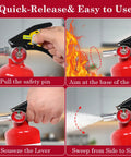 Four Pack Dry Chemical Fire Extinguisher 2.5 Pound with 1A 10B C Rating demonstrating usage steps