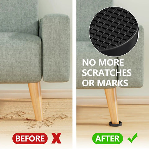 Heavy Duty Non Slip Furniture Pads For Hardwood Floors With Two Inch Round Silicone Caster Cups shown on furniture legs preventing scratches.