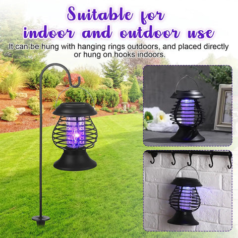 4 Pack Outdoor Solar Bug Zappers LED Waterproof 2 In 1 Hanging Mosquito Killer Cordless Garden Fly Insect Light placed in garden