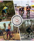 Bike Cassette 10 Speed Wide Range For Mountain And Road Bikes With 11-50T Options shown with cyclists on varied terrains