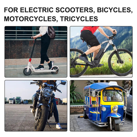Various electric vehicles including scooter, bicycle, motorcycle, and tricycle demonstrating compatibility of Twist Throttle.