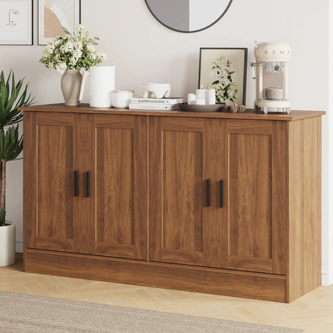 53 Inch Rustic Brown Buffet Cabinet With Storage, Industrial Kitchen Sideboard With Four Doors And Adjustable Shelves