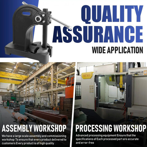 Heavy Duty Arbor Press 3 Ton Capacity With Solid Steel Anvil Plate for assembly and processing workshop tasks.
