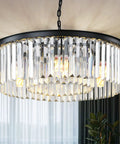 Black Modern Crystal Chandelier Dope Two Tier Round Flush Mount Pendant Light For Dining Room with clear crystal drops