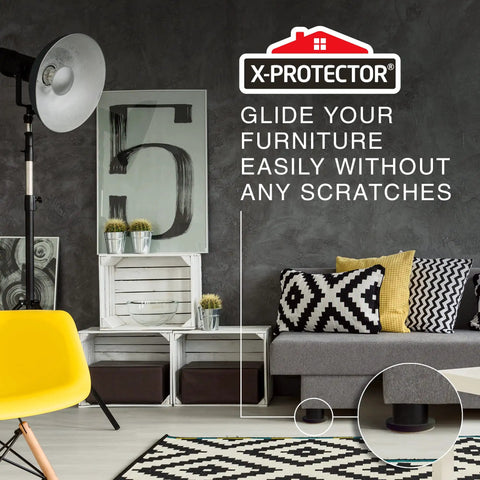Heavy Duty Felt Furniture Sliders For Hardwood Floors Premium Floor Savers To Move Big Gear Without A Sweat shown under sofa leg.