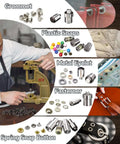 Collage of grommet tools including upgraded heavy duty hand press grommet kit with eyelet punch, fasteners, and plastic snaps