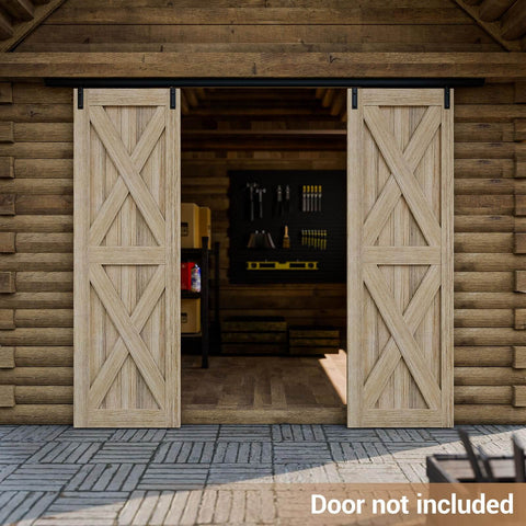 Eight Foot Double Barn Door Hardware Kit With Sliding Box Rail Ceiling Mount For Exterior And Interior Doors