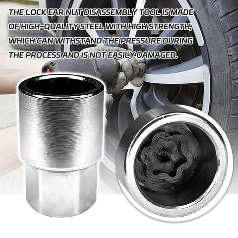Go To Wheel Lock Key D Type Universal Lug Nut Remover Tool For Toyota And Lexus Cars shown with tire and socket detail