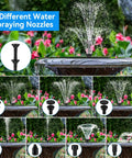 Solar Fountain Pump For Bird Bath With Built In 6W Solar Panel And 3000mAh Battery Backup Dry Run Protection Double Layer Nozzles