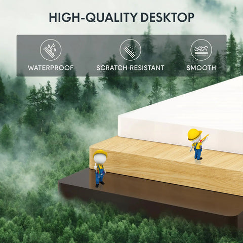 Close-up of FLEXISPOT 40x24 Inch Electric Standing Desk White ergonomic desktop showing waterproof, scratch-resistant features.
