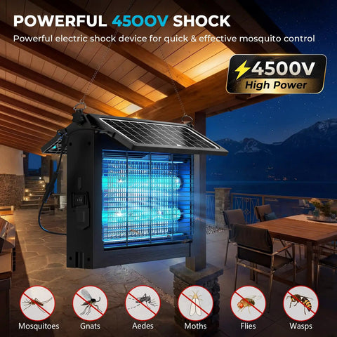 Upgraded Solar Bug Zapper Outdoor With Dual Foldable Panels 4500V Cordless Rechargeable Waterproof Mosquito Killer for patio use