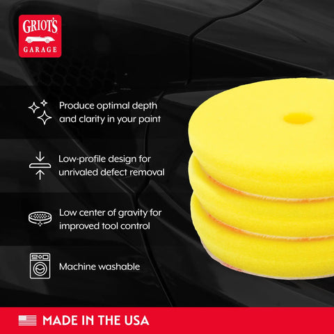 3 Inch Foam Polishing Pads for Car Detailing Buffin and Waxin Yellow Set of 3 stacked on a car surface
