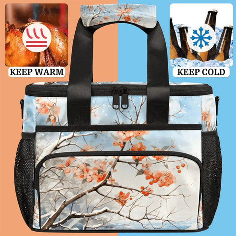 Insulated Picnic Backpack Lunch Box for Women and Men Spacious Tote Cooler with floral print, showcasing keep warm and cool features.