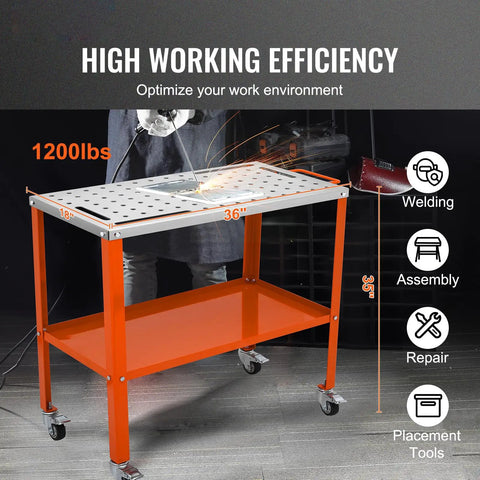 Tough As Nails Steel Welding Table 36 By 18 Inch Portable Workbench On Easy Roll Brake Casters 1200 Lbs Load Capacity, welding in action.