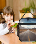 Reusable Insulated Lunch Box With Side Pocket And Detachable Handle for kids at lunch, road design, large capacity tote.