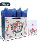 Large 13 Inch Baseball Themed Birthday Gift Bag With Handles, Greeting Card, Tissue Paper And Stickers For Boys Kids Teens, Sports Gift Bag For Baseball Fans