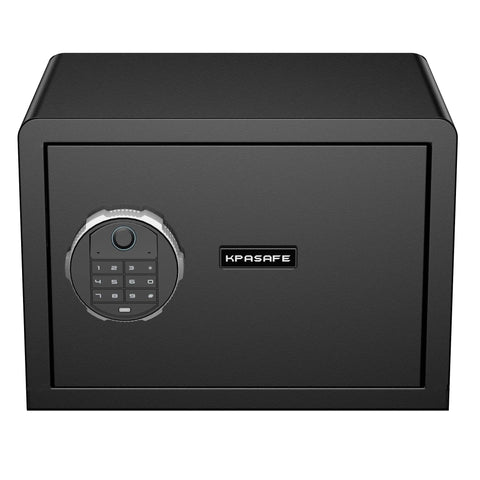 Compact Biometric Safe Box With 0.8 Cu Ft Capacity, Fingerprint Scanner Unlocks In 0.3 Seconds, front view showing keypad