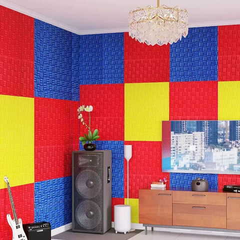 Heavy Duty Closed Cell Soundproof Foam Panels For Quick Home Upgrade With Peel And Stick Backing, colorful wall design in studio.