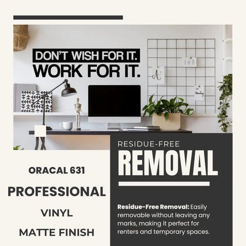 Dont Wish For It Grind For It Motivational Wall Decal Large Vinyl Quote above office desk with plants, 37x10 inches