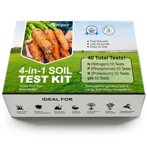 Box of 4-In-1 Soil Test Kit For PH, Nitrogen, Phosphorus And Potassium Levels - 40 Tests For Garden, Lawn, Yard, And Plant Care