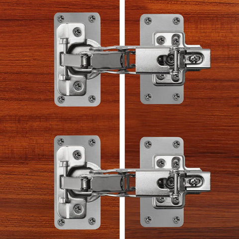Installed Cabinet Hinge Repair Plate Kit with stainless steel fixing plates for cupboard doors, rust resistant, 12 pieces.
