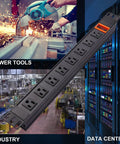 Rack Mount PDU With Eight Wide Spaced Outlets And 600J Surge Protection 15A 125V 1U Power Strip in industrial setting