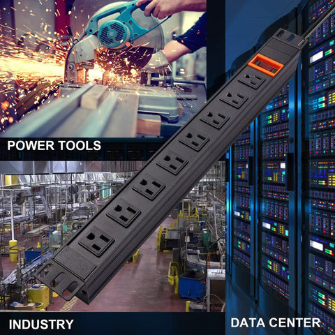 Rack Mount PDU With Eight Wide Spaced Outlets And 600J Surge Protection 15A 125V 1U Power Strip in industrial setting