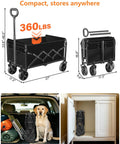 Collapsible Black Grab And Go Foldable Wagon Cart With Wheels For Outdoor Use in trunk and cabinet, 360 lb capacity