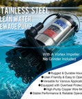 Beastly 1.6HP Submersible Sump Pump With Automatic Float Switch, High Flow 5500 GPH, in stainless steel submerged in water