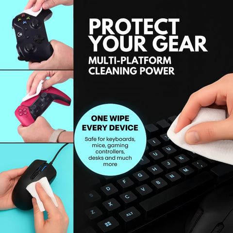 Gaming Peripheral Wipes And Cleaner For Keyboards Mice Controllers Laptops PCs And Desks Alcohol Free Unscented Paraben Free 50 Pack