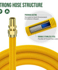 Heavy Duty 48 Inch Flexible Gas Line With Connectors For Stoves Dryers And Water Heaters Fits Most LG GE And Samsung Ranges Built To Last Coated Corrugated 304 Stainless Steel Tubing One Half Inch MIP One Half Inch FIP Three Quarter Inch MIP With UN Nut showing strong hose structure and premium coating