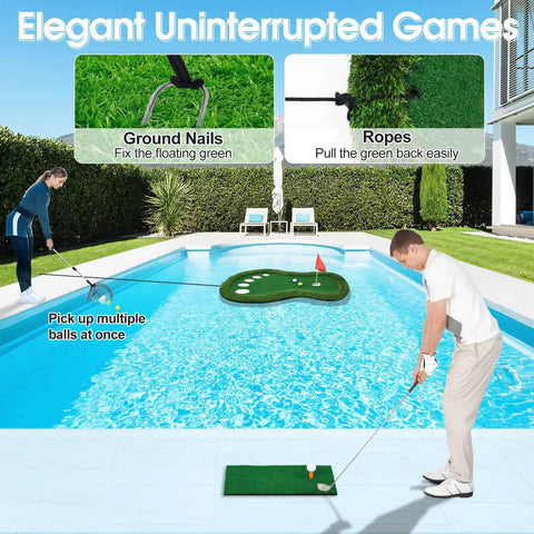Floating Golf Green For Pool With Patented Design, Dope Water Golf Game Mat, Ball Retrieval Net And Scoreboard by poolside