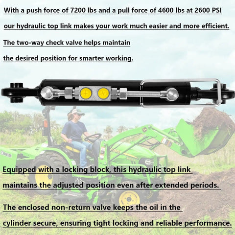 Beefy Heavy Duty Hydraulic Top Link For Tractors And Excavators Adjustable Cat 1 To 2 Length One Eighth To Twenty Six And Three Eighths Inches Includes Locking Block And Dual Hoses Ideal For Agriculture Waste Construction And More, hydraulic cylinder with locking block