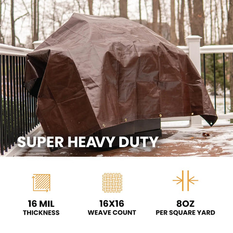 Heavy Duty Poly Tarp Cover 16 Mil and 10 Mil with Grommets and Reinforced Edges, 6 x 8 Feet, covering outdoor furniture