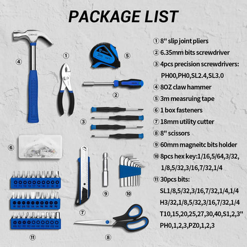 Heavy Duty 50 Piece Household Hand Tool Kit With Sturdy Storage Case And All Purpose Home Repair Essentials, Campus Ready For Quick Fixes, Office Maintenance, And No Sweat DIY Projects, Blue