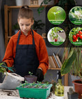Child using 4 Pack Seed Starter Tray Kit With Grow Lights And Heat Mat 48 Cell Germination System With Humidity Dome for plants