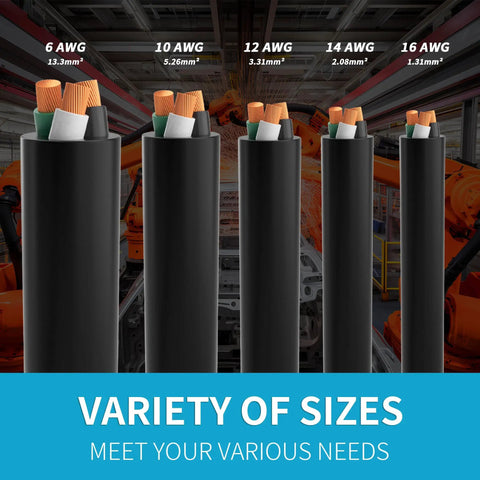 Hella Rugged 25Ft 6 3 SOOW Portable Power Cable 6 Awg 3 Conductor Extension Cord sizes 6, 10, 12, 14, 16 AWG for industrial use.