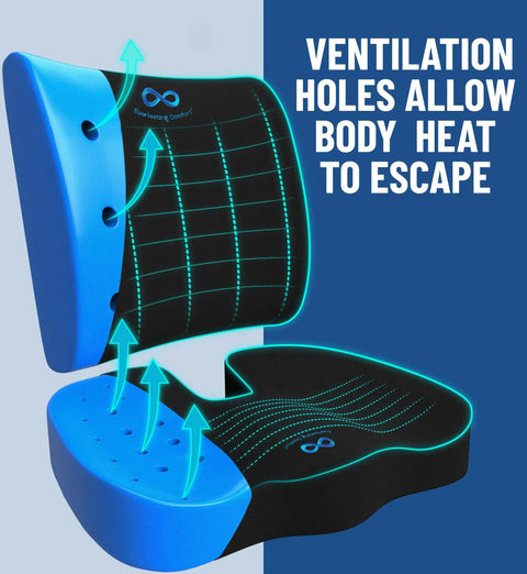 Doctor Recommended Memory Foam Seat Cushion For Office Chairs And Cars, Ergonomic Tailbone Pain Relief And Sciatica Support, showing ventilation holes