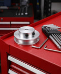 Built Tank Tough Aluminum Single Groove V Belt Sheave With Fixed Bore For 6Mm Synchronous Drives on a red toolbox.