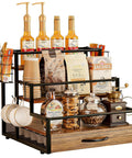4-Tier Wooden Coffee Bar Organizer With Metal Frame And 36 K Cup Drawer for Countertop Storage filled with coffee essentials