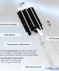 Three Barrel Curling Iron Wand With LCD Temperature Display, 1 Inch Ceramic Tourmaline Triple Barrels, dual voltage, black and white