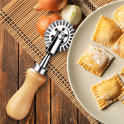 Ravioli Crimper Cutter Wheel For Home Kitchen Use 1.3 Inch Pastry Wheel Cutter With Fluted Edge And Wood Handle next to fresh pasta