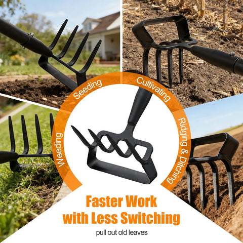Beast Of A Heavy Duty Garden Hoe And Tiller 2 In 1 Tool With Adjustable 62 Inch Handle Featuring Metal Stirrup Hoe And Wide Spaced Spurs