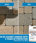 Before and after effects of No Fuss Ready To Use Concrete Paver Sealer One Gallon Keeps Your Pavers Looking New Protects Against Water Stains Oil Sap And Weather For Driveways Patios And Walkways Water Based Silane Siloxane Acrylic Eco Friendly Finish, showing water protection on pavers.