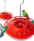 Bee Proof Hummingbird Feeder With Ant Moat And 14 Feeding Ports 13 Oz Saucer Style Outdoor Hanging Feeder, red color, with hummingbirds
