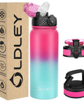Amp Up Your Daily Grind With This 20 Oz Double Wall Insulated Stainless Steel Water Bottle including a flip straw and three lids.