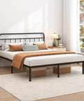 Built Tough Full Size Metal Bed Frame With Sleek Headboard And Scratch Proof Finish Black Platform Setup in cozy bedroom.