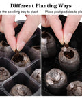 Hands planting seeds in peat pellets with Six Pack Seed Starter Tray Kit With Humidity Dome And Base 12 Cell Germination Trays