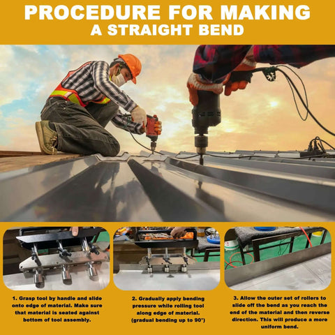 Roofing worker using Three Station Edge Roller Bender For Sheet Metal Bead Roller And Brake Heavy Duty Large Radius 0 To 90 Degree Bends