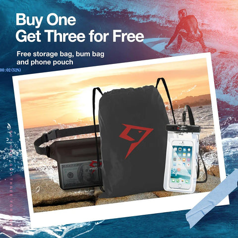 Product display of Floating Waterproof Dry Bag Backpack 20L With Waist Pouch And Phone Case Lightweight Outdoor Gear for kayaking.